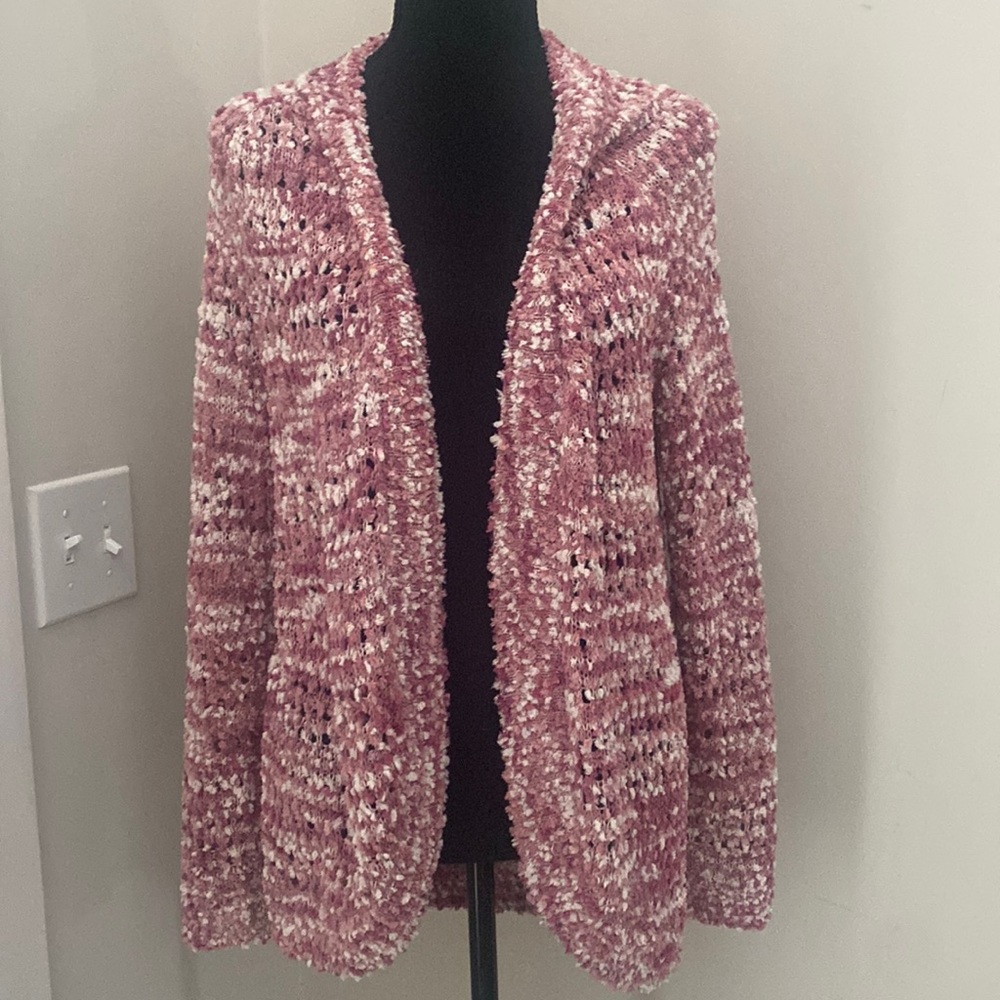 Made With Love Womens Pink White Textured Knit Open Cardigan Macys Medium
